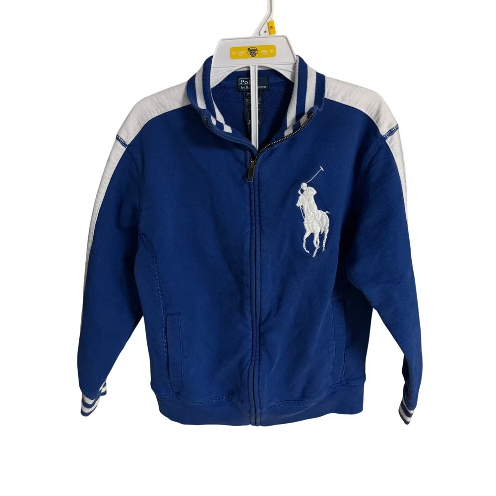Kids Polo Ralph Lauren Blue White Big‎ Pony Track Jacket Zip Up Size M 10-12